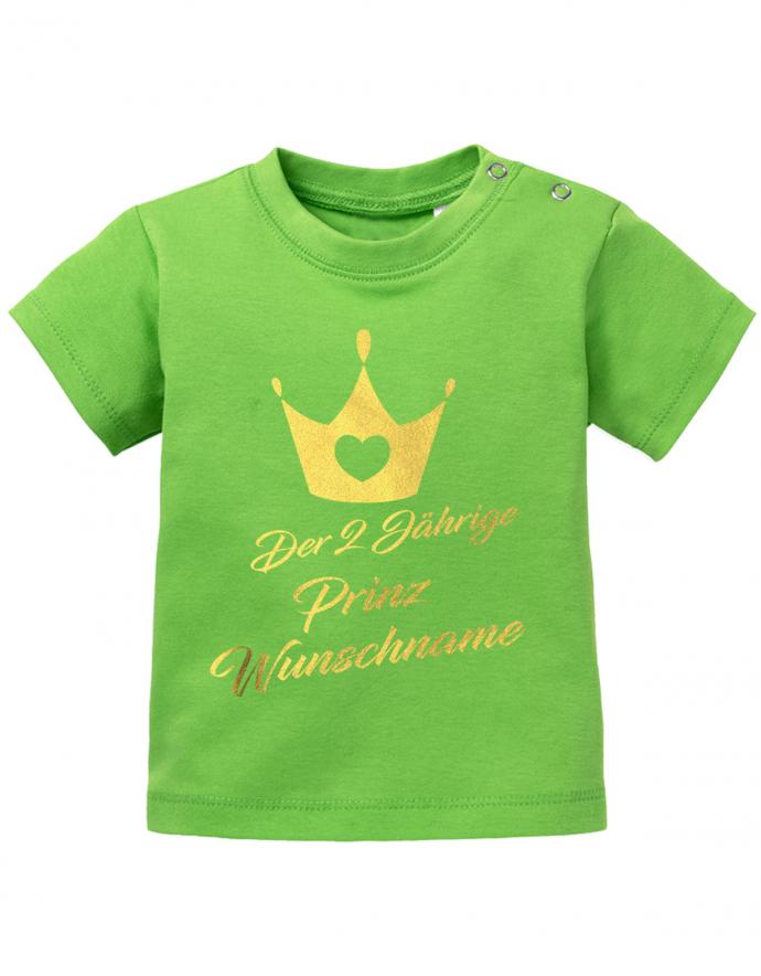 T Shirt 2 Geburtstag Junge Baby. Der 2 Jährige Prinz. Personalisiert mit Namen vom Geburtstagskind. geburtstag shirt mit krone und namen Grün