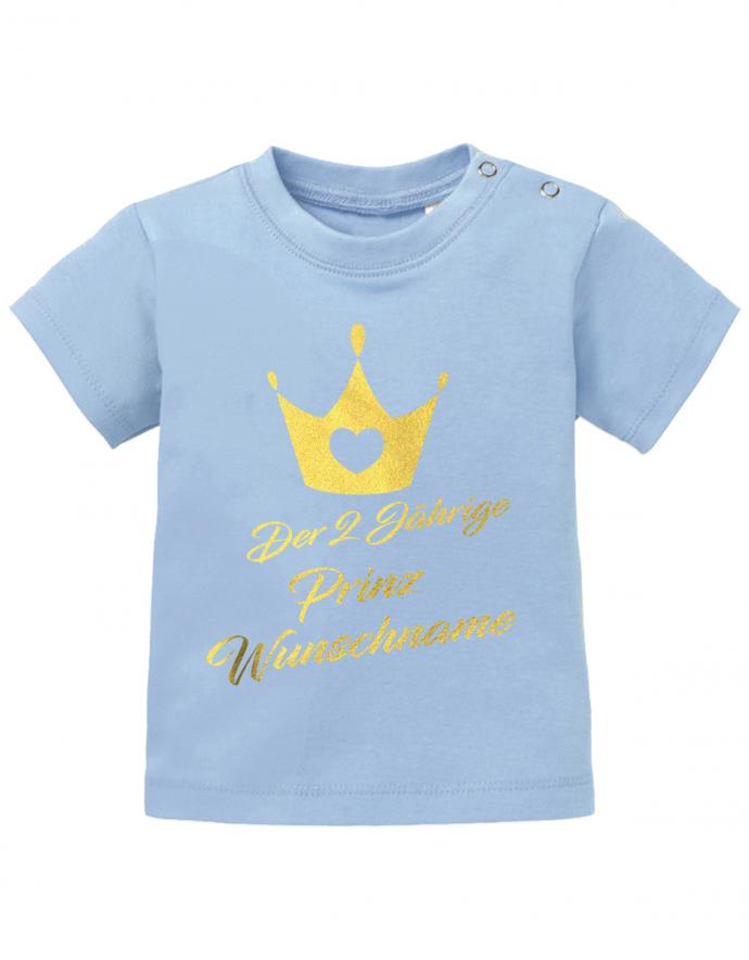 T Shirt 2 Geburtstag Junge Baby. Der 2 Jährige Prinz. Personalisiert mit Namen vom Geburtstagskind. geburtstag shirt mit krone und namen Hellblau