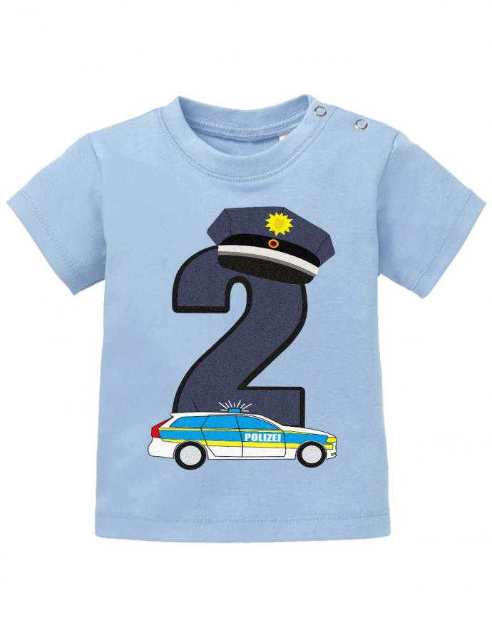 T Shirt 2 Geburtstag Junge Baby. Polizist Große 2 mit Polizeiauto und Polizeimütze. Hellblau