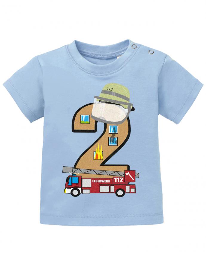 Baby-T-Shirt 2 Jahre Geburtstag mit Feuerwehr jungen-hellblau