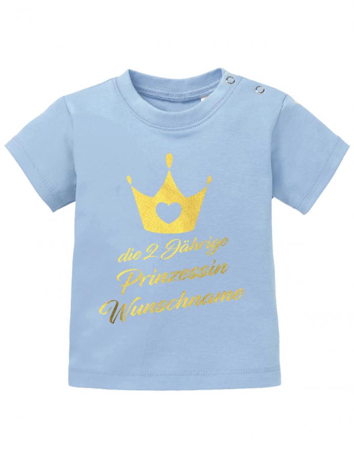 T Shirt 2 Geburtstag Mädchen Baby. Die 2-jährige Prinzessin. Personalisiert mit Namen vom Geburtstagskind. Hellblau