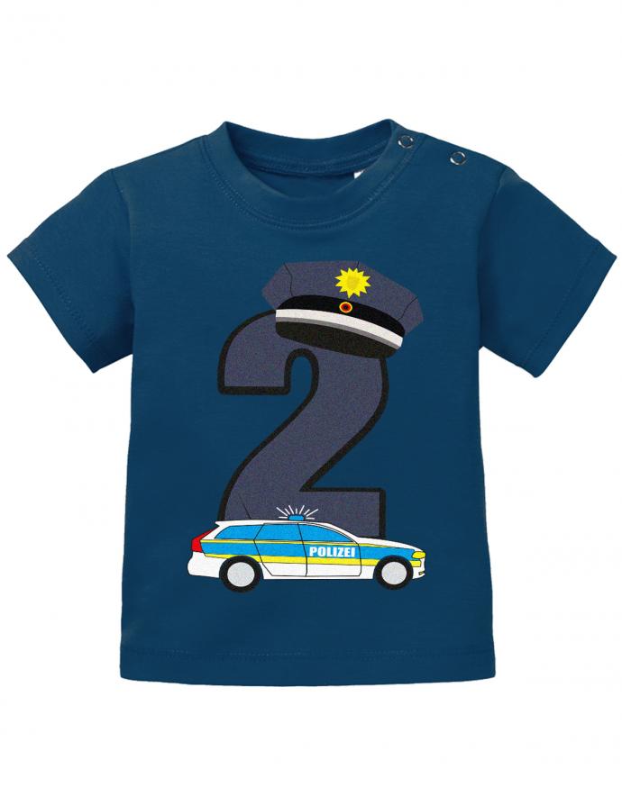 T Shirt 2 Geburtstag Junge Baby. Polizist Große 2 mit Polizeiauto und Polizeimütze. Navy