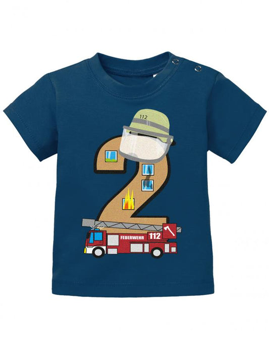 Baby-T-Shirt 2 Jahre Geburtstag mit Feuerwehr jungen-navy