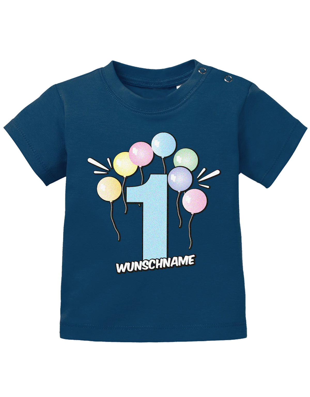 Baby T-Shirt erster Geburtstag mit Ballons und Wunschnamen- navy