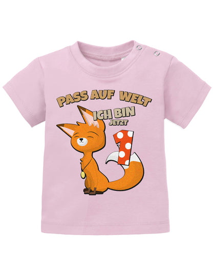 Pass auf welt ich bin jetzt 1 mit fuchs motiv-Geburtstag T-Shirt - 1 Jahr mit Fuchs rosa