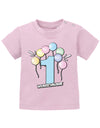 Baby T-Shirt erster Geburtstag mit Ballons und Wunschnamen-rosa