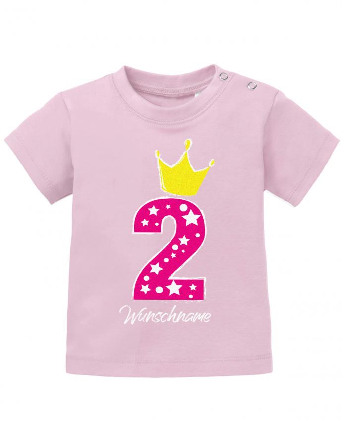 baby-t-shirt-geburtstag 2 jahre mit krone und wunschnamen-baby-t-shirt bedruckt mädchen rosa