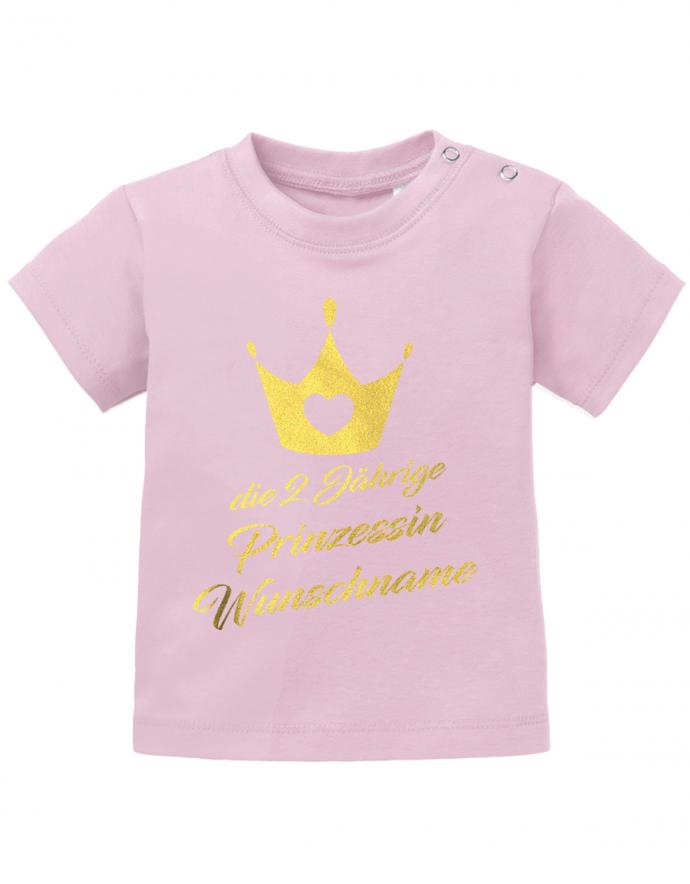 T Shirt 2 Geburtstag Mädchen Baby. Die 2-jährige Prinzessin. Personalisiert mit Namen vom Geburtstagskind. Rosa