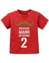 T Shirt 2 Geburtstag Junge Baby. Der kleine Mann ist schon 2 mit Bart. Lustiges Geburtstag Shirt junge 2 Jahre Rot