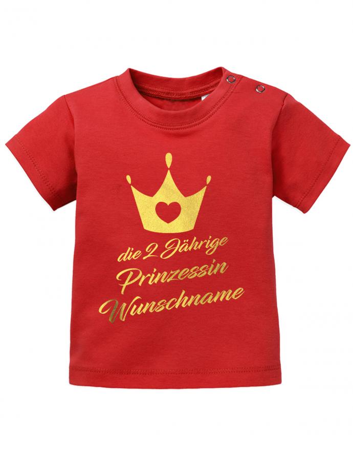 T Shirt 2 Geburtstag Mädchen Baby. Die 2-jährige Prinzessin. Personalisiert mit Namen vom Geburtstagskind. Rot