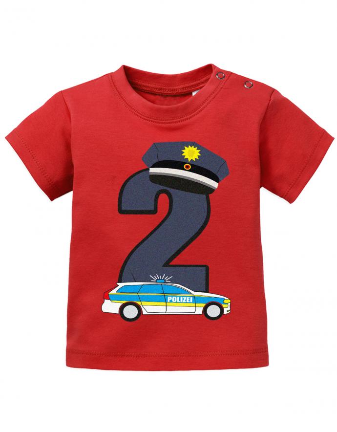 T Shirt 2 Geburtstag Junge Baby. Polizist Große 2 mit Polizeiauto und Polizeimütze. Rot