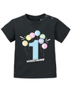 Baby T-Shirt erster Geburtstag mit Ballons und Wunschnamen-schwarz