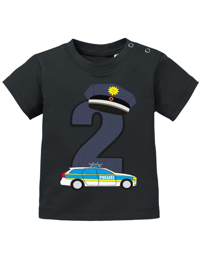 T Shirt 2 Geburtstag Junge Baby. Polizist Große 2 mit Polizeiauto und Polizeimütze. Schwarz