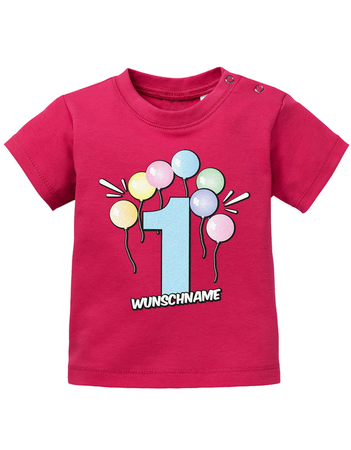 Baby T-Shirt erster Geburtstag mit Ballons und Wunschnamen-sorbet
