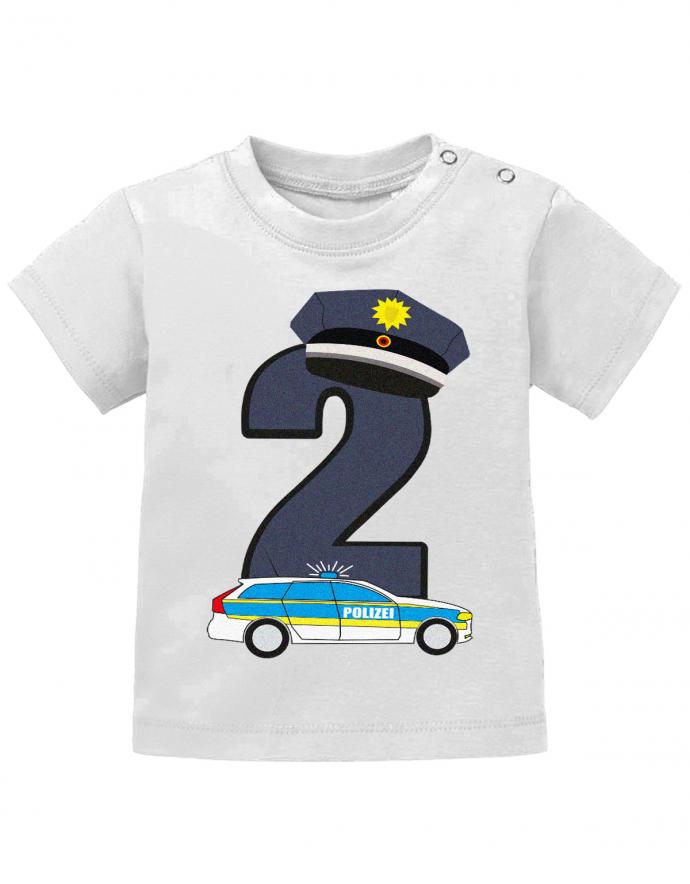 T Shirt 2 Geburtstag Junge Baby. Polizist Große 2 mit Polizeiauto und Polizeimütze. Weiss