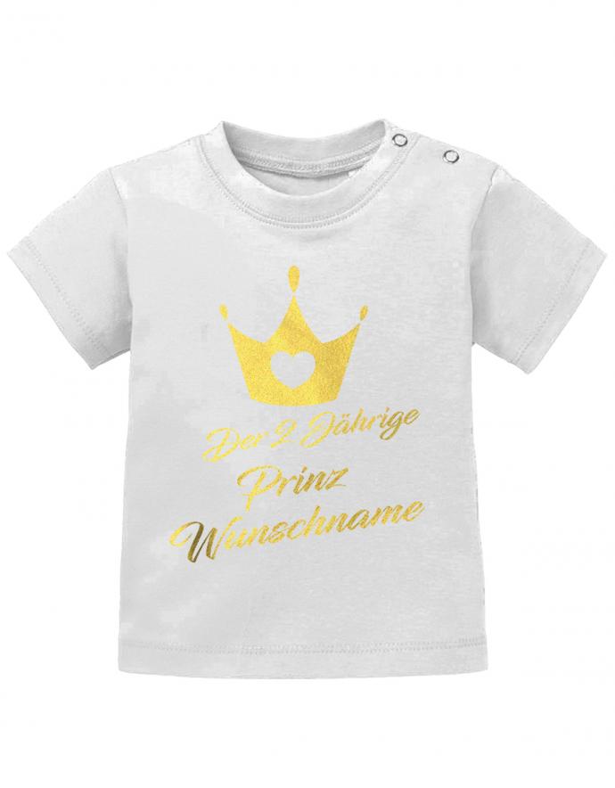 T Shirt 2 Geburtstag Junge Baby. Der 2 Jährige Prinz. Personalisiert mit Namen vom Geburtstagskind. geburtstag shirt mit krone und namenWeiss