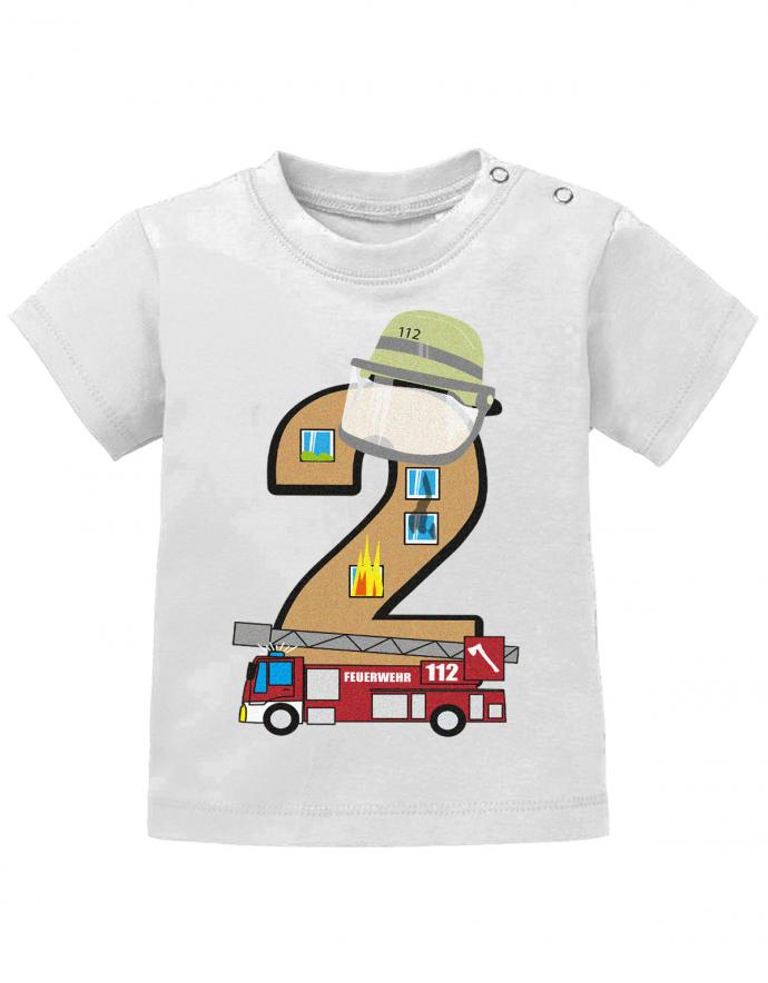 Baby-T-Shirt 2 Jahre Geburtstag mit Feuerwehr jungen-weiss