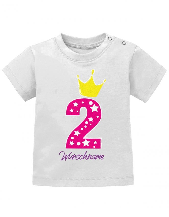 baby-t-shirt-geburtstag 2 jahre mit krone und wunschnamen-baby-t-shirt bedruckt mädchen weiss