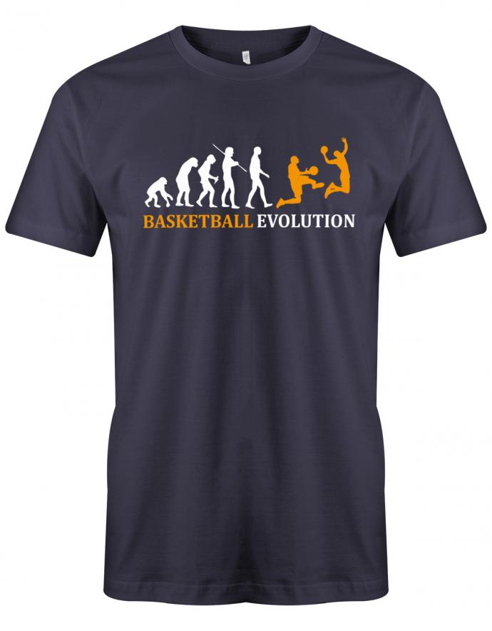Basketball Sprüche Shirt. Basketball Evolution - Vom Affen zum Basketballer. Navy