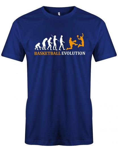 Basketball Sprüche Shirt. Basketball Evolution - Vom Affen zum Basketballer. Royalblau