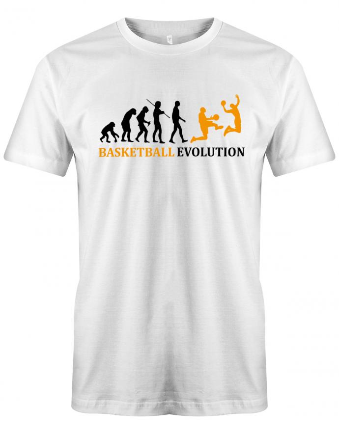 Basketball Sprüche Shirt. Basketball Evolution - Vom Affen zum Basketballer. Weiss