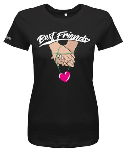 Best Friends Freunde Shirt BFF Hand in Hand Herz Shirt Schwarz