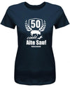 Lustiges T-Shirt zum 50. Geburtstag für die Frau Bedruckt mit 50 coole alte Sau personalisiert mit Name Navy
