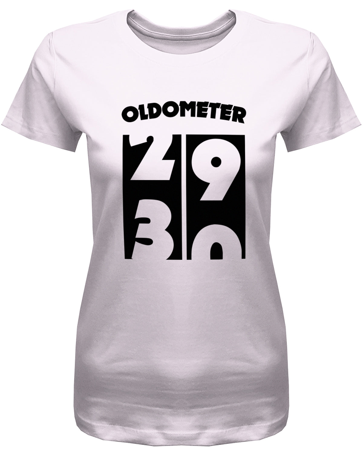 Lustiges T-Shirt zum 30. Geburtstag für die Frau Bedruckt mit Oldometer. Wechsel von 29 auf 30 Jahren. rosa