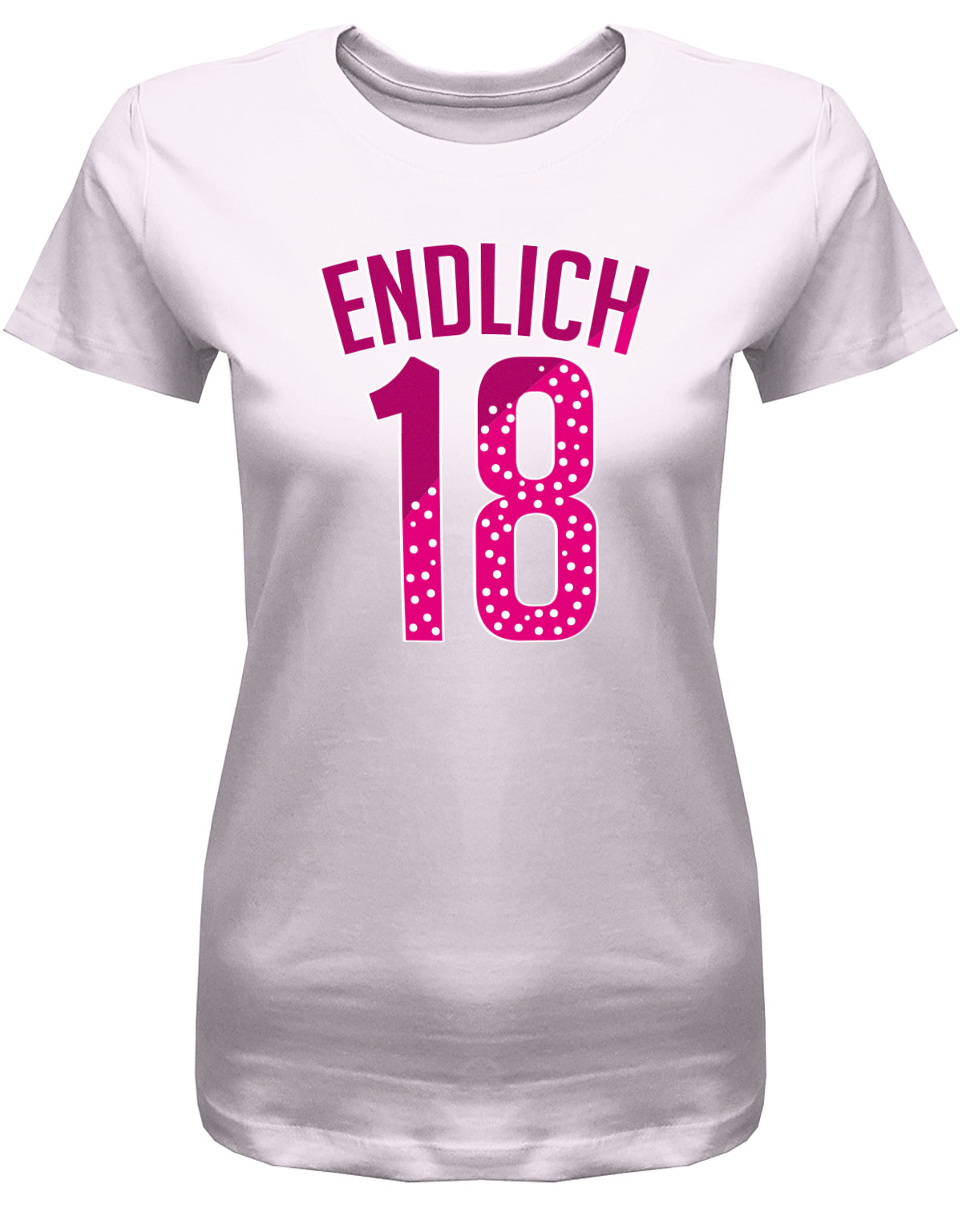 Lustiges T-Shirt zum 18. Geburtstag Mädchen. Bedruckt mit: Endlich 18 im Collage Style Pink und Punkten. Das T Shirt 18 Geburtstag Mädchen Lustig ist ein tolles Geschenk für alle 18 Jährigen. Geschenk zum 18 geburtstag Frau ✓ 2005 geburtstag Frau ✓ 18 Geburtstag tshirt ✓ shirt geburtstag 18 Rosa
