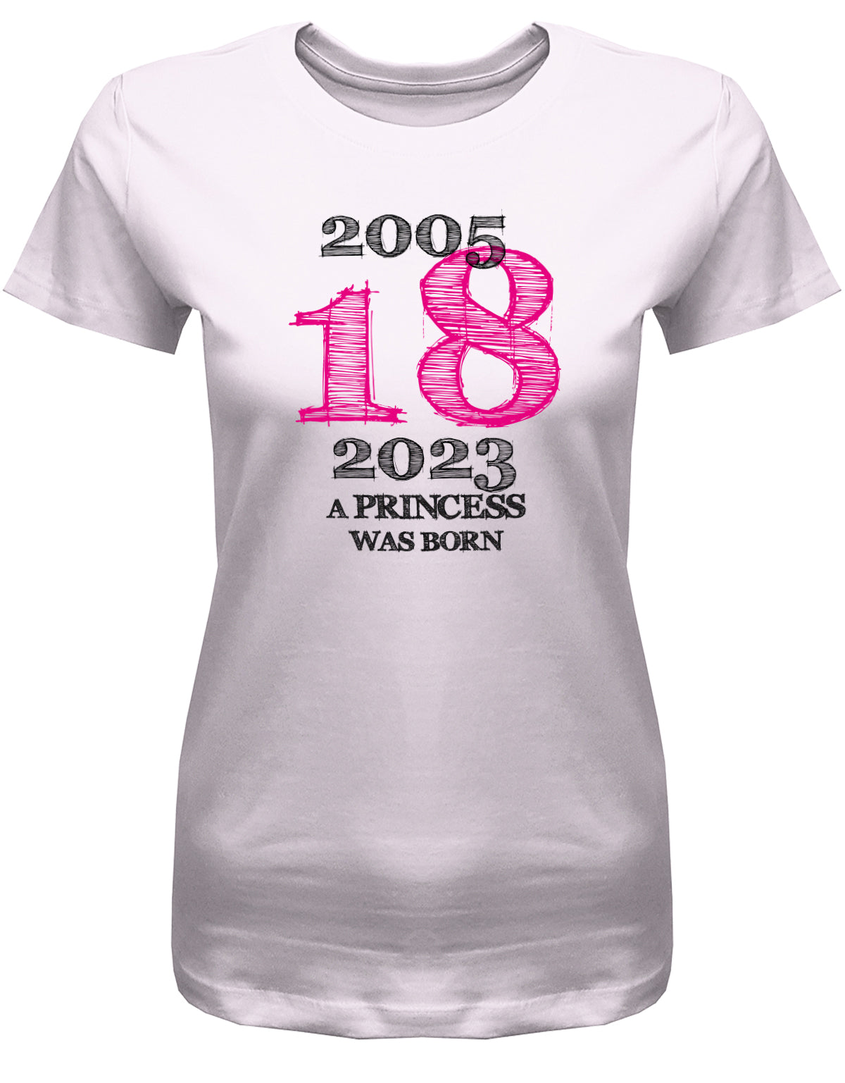 Cooles T-Shirt zum 18 Geburtstag für Mädchen Bedruckt mit: 2005 - 2023 18 a princess was born - Line Style Das T Shirt 10 Geburtstag Mädchen Lustig ist eine super Geschenkidee für alle 18 Jährigen. Man wird nur einmal volljährig. Geschenk zum 18 geburtstag Frau ✓ 2005 geburtstag Frau ✓ 18 Geburtstag tshirt ✓ shirt geburtstag 18 Rosa