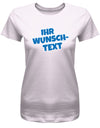 Frauen Tshirt mit Wunschtext.  Comic Schriftart mit weißer Umrandung. Rosa