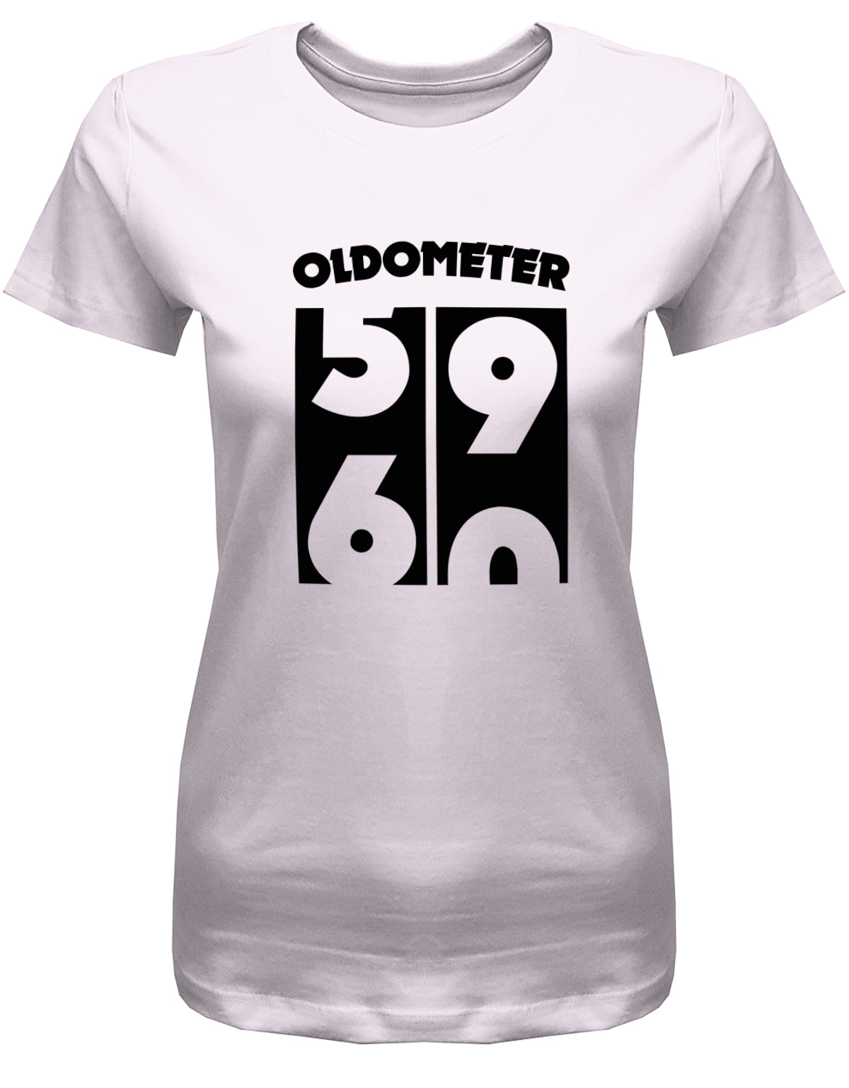 Lustiges T-Shirt zum 60 Geburtstag für die Frau Bedruckt mit Oldometer Wechsel von 59 zu 60 Jahren. Rosa