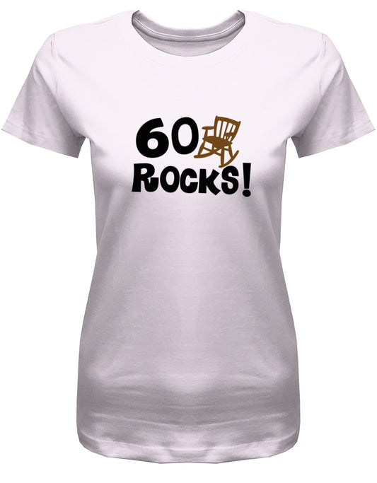 Lustiges T-Shirt zum 60 Geburtstag für die Frau Bedruckt mit 60 Rocks Schaukelstuhl. Rosa