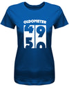 Lustiges T-Shirt zum 50. Geburtstag für die Frau Bedruckt mit Oldometer Wechsel von 49 auf 50 Jahre. Royalblau