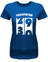 Lustiges T-Shirt zum 30. Geburtstag für die Frau Bedruckt mit Oldometer. Wechsel von 29 auf 30 Jahren. Royalblau