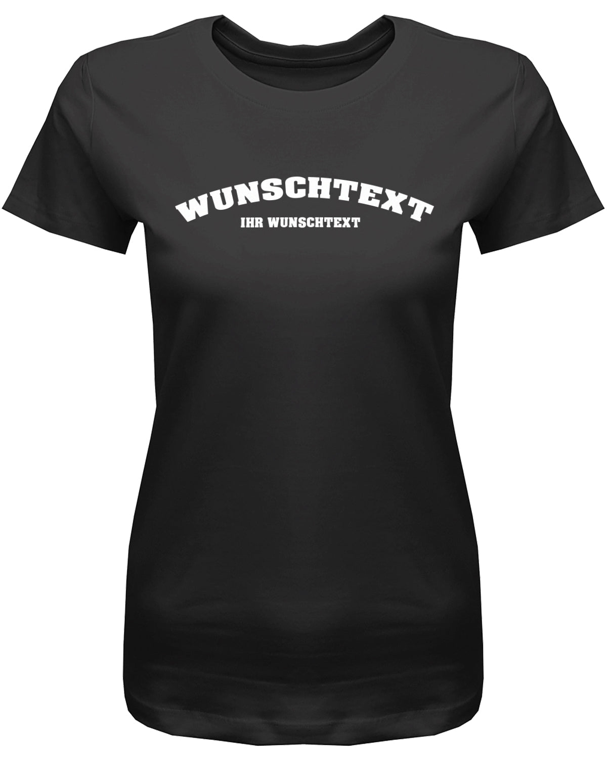 Frauen Tshirt mit Wunschtext.  Abgerundeter Text im Collage-Style.  Schwarz
