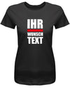 Frauen Tshirt mit Wunschtext.  Große Buchstaben mit Balken Block Style untereinander. Schwarz