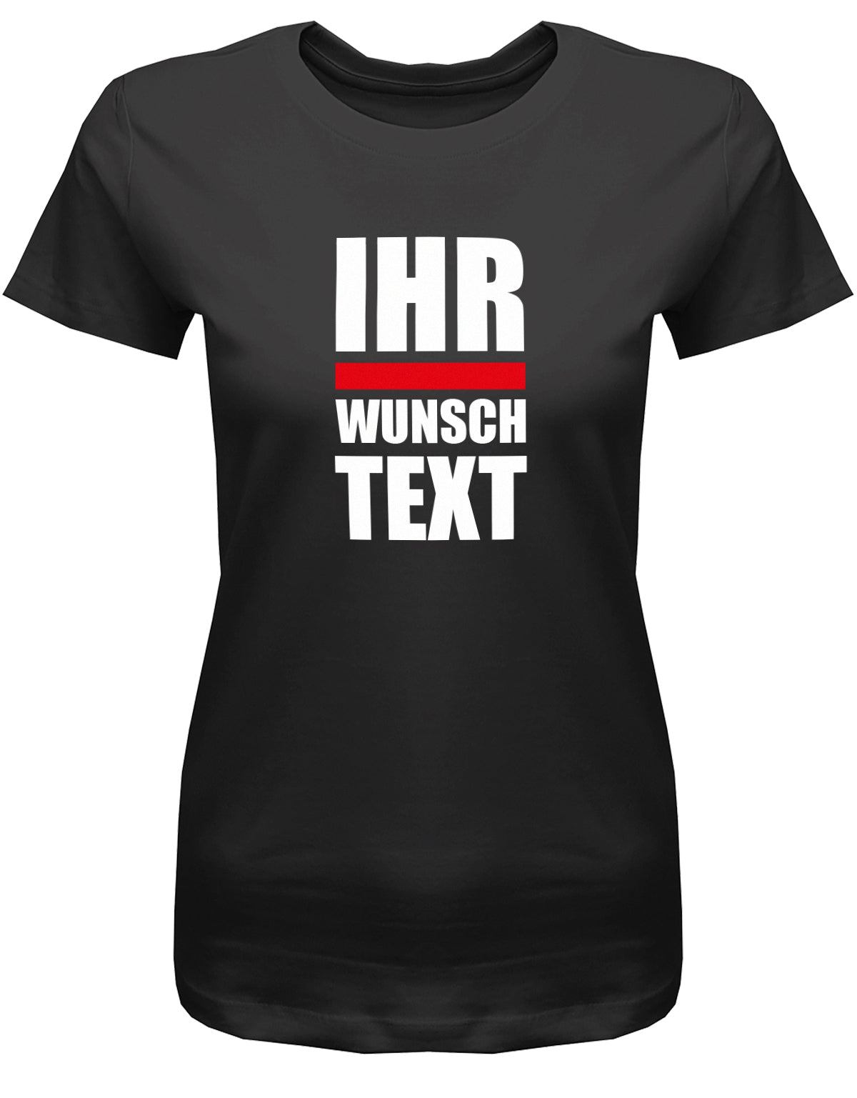 Frauen Tshirt mit Wunschtext.  Große Buchstaben mit Balken Block Style untereinander. Schwarz