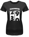 Lustiges T-Shirt zum 30. Geburtstag für die Frau Bedruckt mit Oldometer. Wechsel von 29 auf 30 Jahren. Schwarz