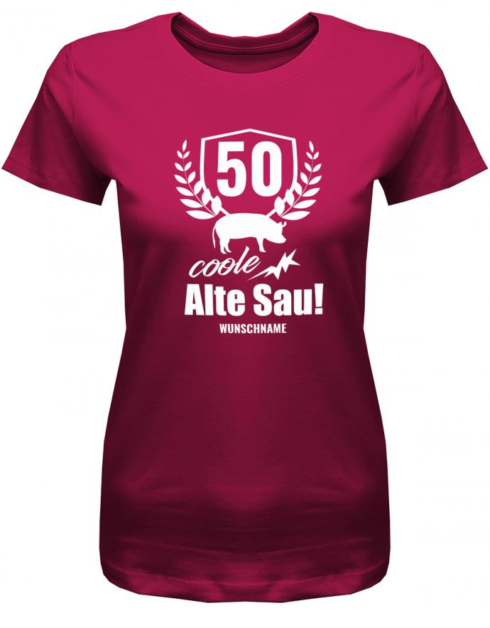 Lustiges T-Shirt zum 50. Geburtstag für die Frau Bedruckt mit 50 coole alte Sau personalisiert mit Name Sorbet