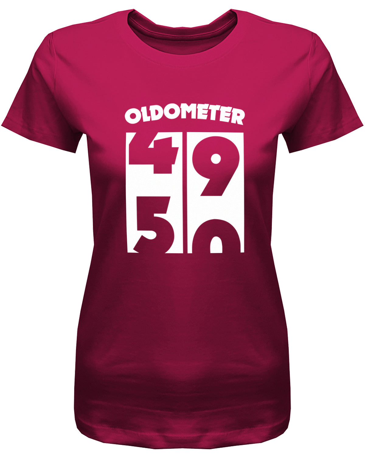Lustiges T-Shirt zum 50. Geburtstag für die Frau Bedruckt mit Oldometer Wechsel von 49 auf 50 Jahre. Sorbet