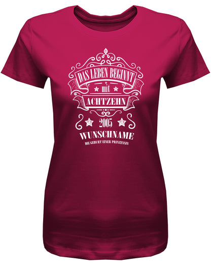 Lustiges T-Shirt zum 18. Geburtstag Mädchen. Bedruckt mit: Das Leben beginnt mit 18 2005 die Geburt einer Prinzessin mit Name. Das T Shirt 18 Geburtstag Mädchen Lustig ist ein tolles Geschenk für alle 18 Jährigen. Man wird nur einmal 18 Jahre. Dieses Mädchen T-Shirt 18 Jahre besteht aus 100% Baumwolle und ist tailliert geschnitten. Geschenk zum 18 Geburtstag Mädchen. Passend für alle, die im Jahre 2005 geboren wurden. Sorbet