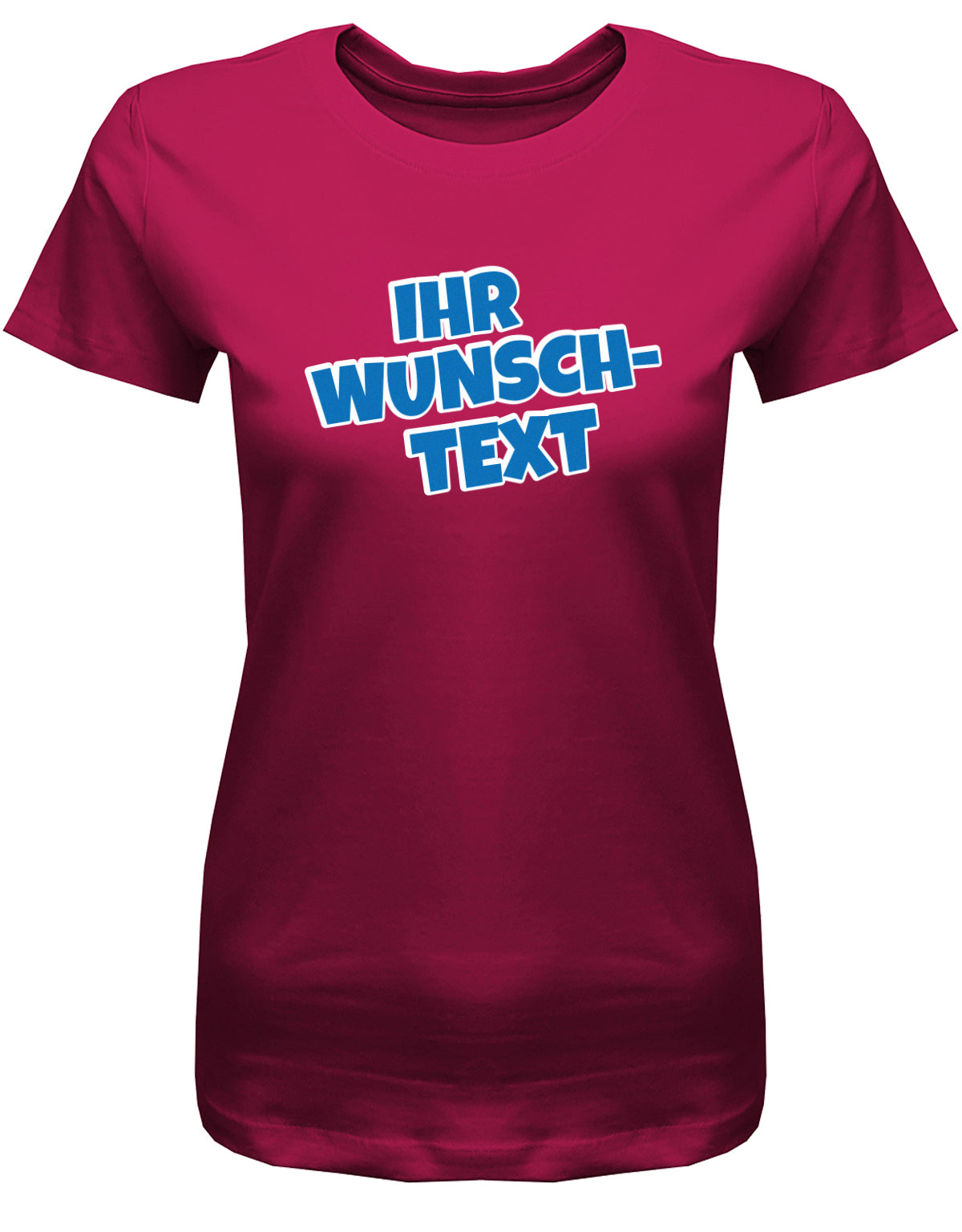 Frauen Tshirt mit Wunschtext.  Comic Schriftart mit weißer Umrandung. Sorbet