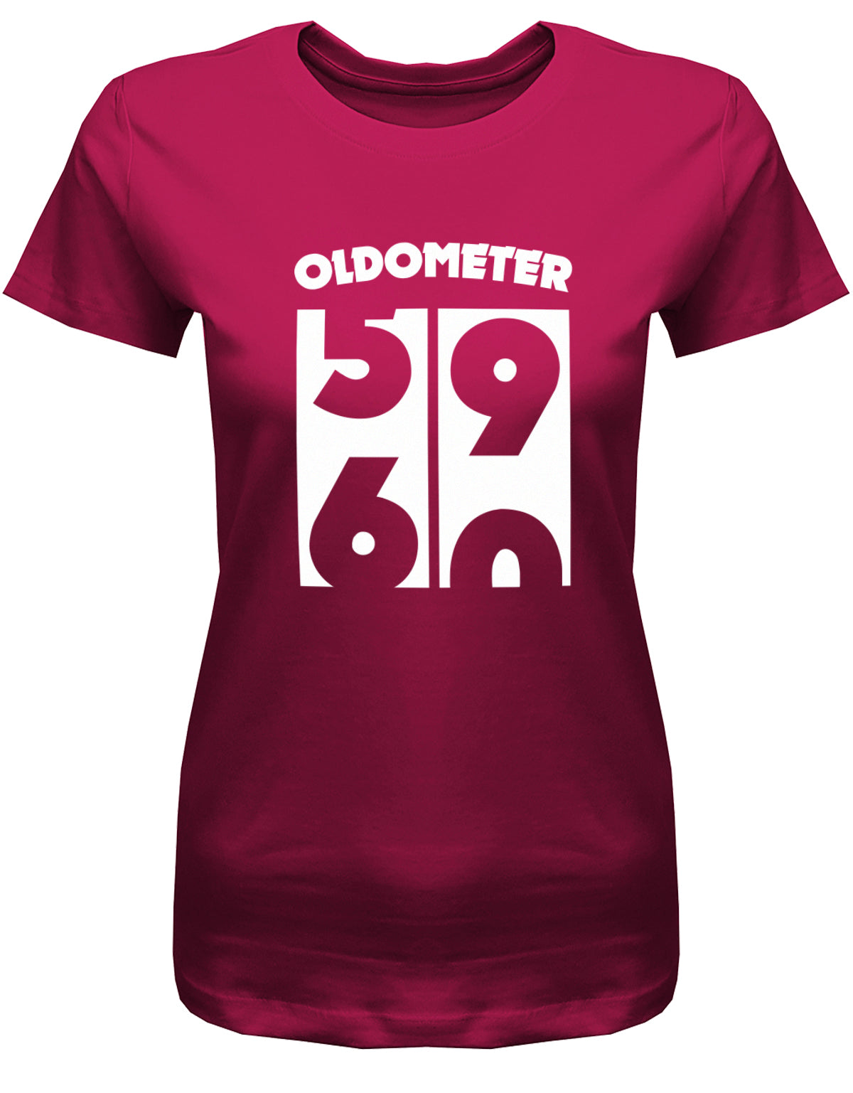 Lustiges T-Shirt zum 60 Geburtstag für die Frau Bedruckt mit Oldometer Wechsel von 59 zu 60 Jahren. Sorbet