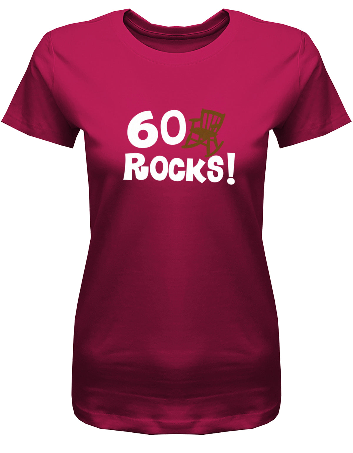 Lustiges T-Shirt zum 60 Geburtstag für die Frau Bedruckt mit 60 Rocks Schaukelstuhl. Sorbet