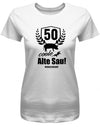 Lustiges T-Shirt zum 50. Geburtstag für die Frau Bedruckt mit 50 coole alte Sau personalisiert mit Name Weiss