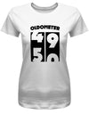 Lustiges T-Shirt zum 50. Geburtstag für die Frau Bedruckt mit Oldometer Wechsel von 49 auf 50 Jahre. Weiss