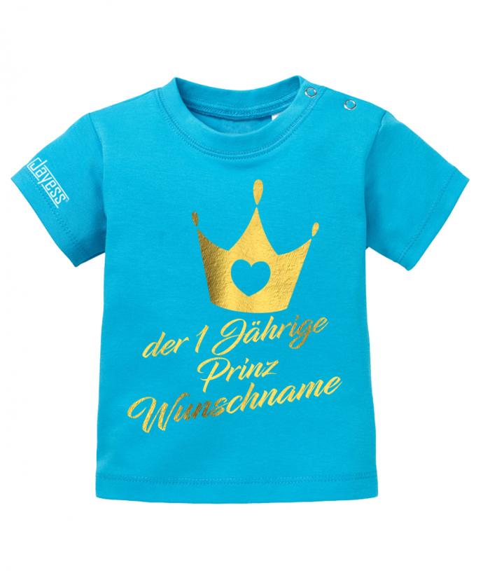 T Shirt 1 Geburtstag Junge Baby. Der 1 Jährige Prinz. Personalisiert mit Namen vom Geburtstagskind. geburtstag shirt mit krone und namenblau