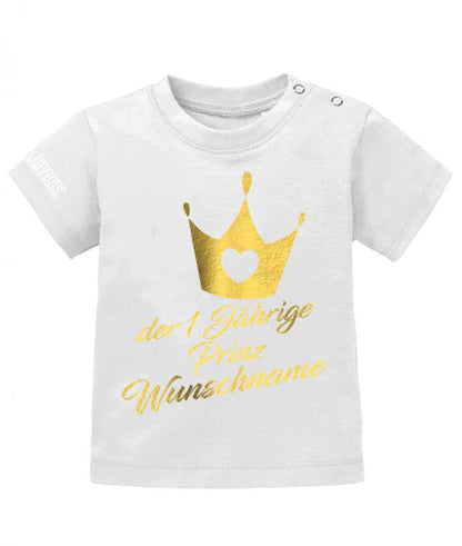T Shirt 1 Geburtstag Junge Baby. Der 1 Jährige Prinz. Personalisiert mit Namen vom Geburtstagskind. geburtstag shirt mit krone und namenweiss