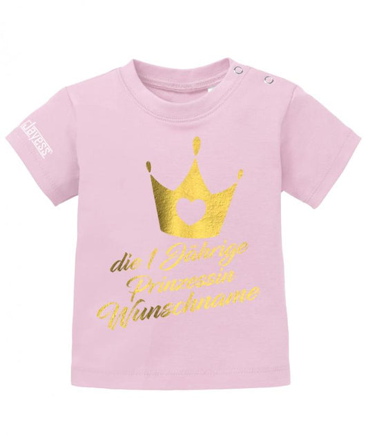 die- 1 jährige- Prinzessin mit Wunschnamen- Geburtstag shirt für Mädchen 1 jahr-rosa